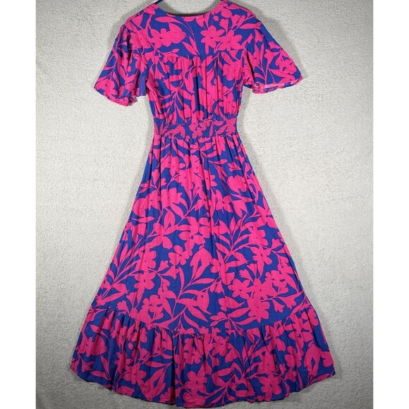 Abel the Label Sz XS Cassidy Hi-Lo Midi Dress Blue Pink Floral Flutter Sleeve - Picture 10 of 12